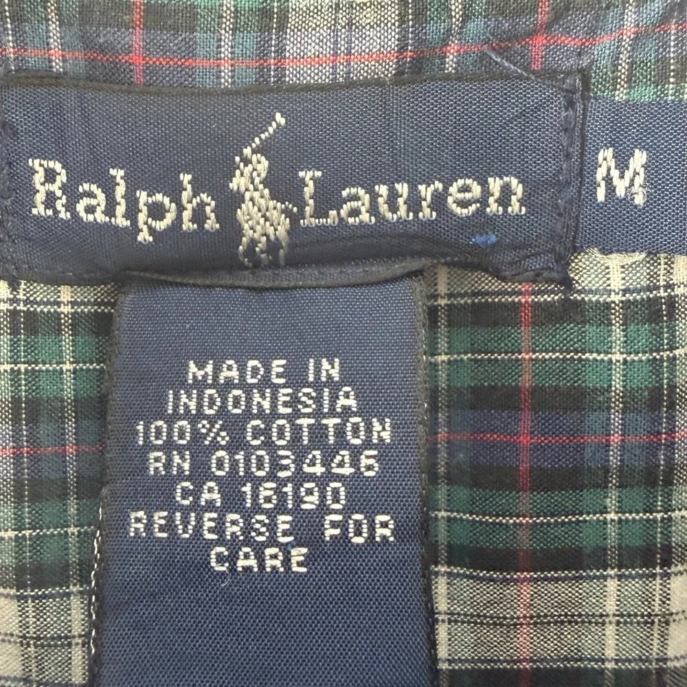 Ralph Lauren Plaid Button‎ Down Shirt Long Sleeve Cotton Green Blue Boys Size M